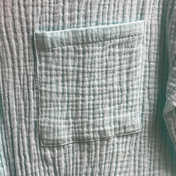H). Self Esteem Button Down Shirt Short Roll Up Sleeve Teal Blue Medium - Picture 9 of 14